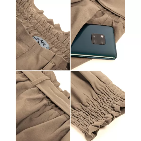 GRACE KARIN Womens Casual Pants Self Tie BowKnot Ankle Length Pencil Pants with PocketsCamel