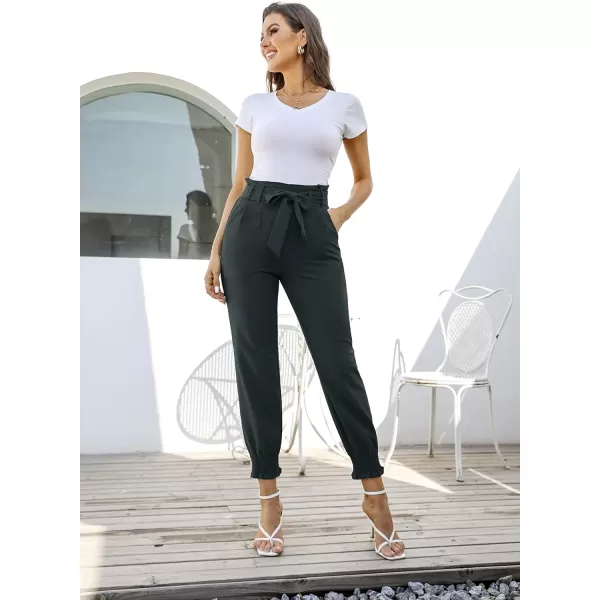 GRACE KARIN Womens Casual Pants Self Tie BowKnot Ankle Length Pencil Pants with PocketsCharcoal Gray
