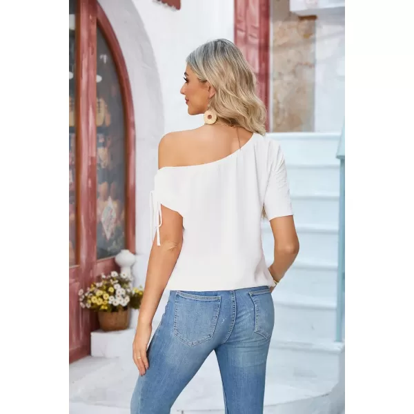 GRACE KARIN Womens Casual Short Sleeve Boat Neck Off Shoulder Loose Crop Top Going Out Blouses ShirtsWhite