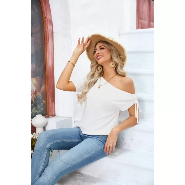 GRACE KARIN Womens Casual Short Sleeve Boat Neck Off Shoulder Loose Crop Top Going Out Blouses ShirtsWhite