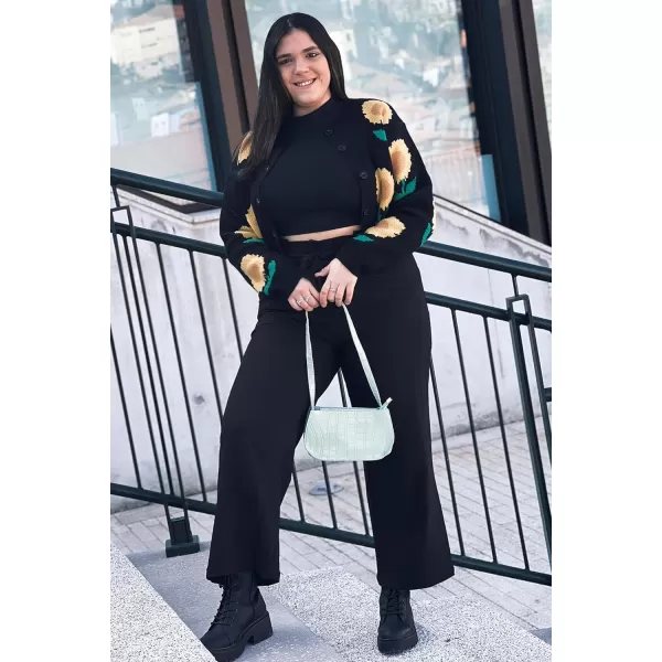 GRACE KARIN Womens Casual Wide Leg Pants Business Casual Trousers with PocketsBlack