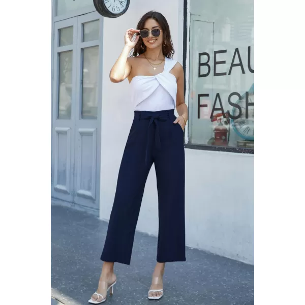 GRACE KARIN Womens Casual Wide Leg Pants Business Casual Trousers with PocketsNavy Blue