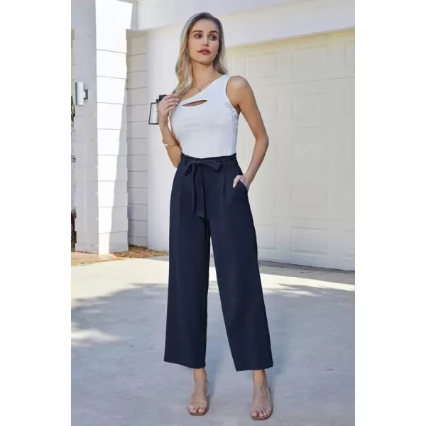GRACE KARIN Womens Casual Wide Leg Pants Business Casual Trousers with PocketsNavy Blue