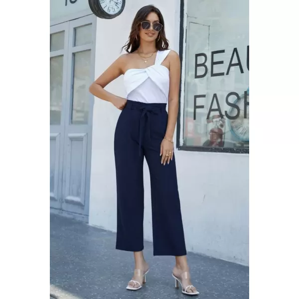 GRACE KARIN Womens Casual Wide Leg Pants Business Casual Trousers with PocketsNavy Blue