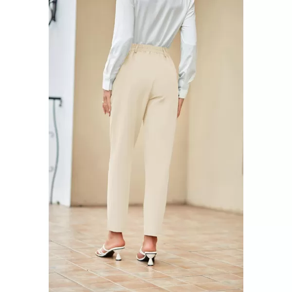 GRACE KARIN Womens Casual Work Pants with Pockets Elastic Waist Plaid Pants2122apricot