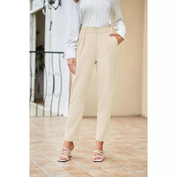 GRACE KARIN Womens Casual Work Pants with Pockets Elastic Waist Plaid Pants2122apricot