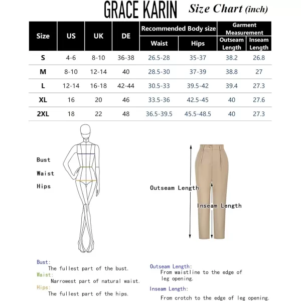 GRACE KARIN Womens Casual Work Pants with Pockets Elastic Waist Plaid Pants2122apricot