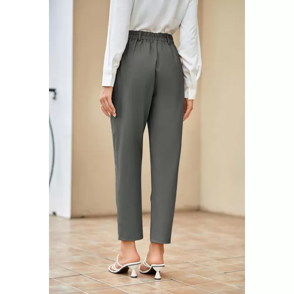 GRACE KARIN Womens Casual Work Pants with Pockets Elastic Waist Plaid Pants2122grey
