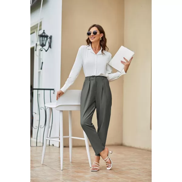 GRACE KARIN Womens Casual Work Pants with Pockets Elastic Waist Plaid Pants2122grey