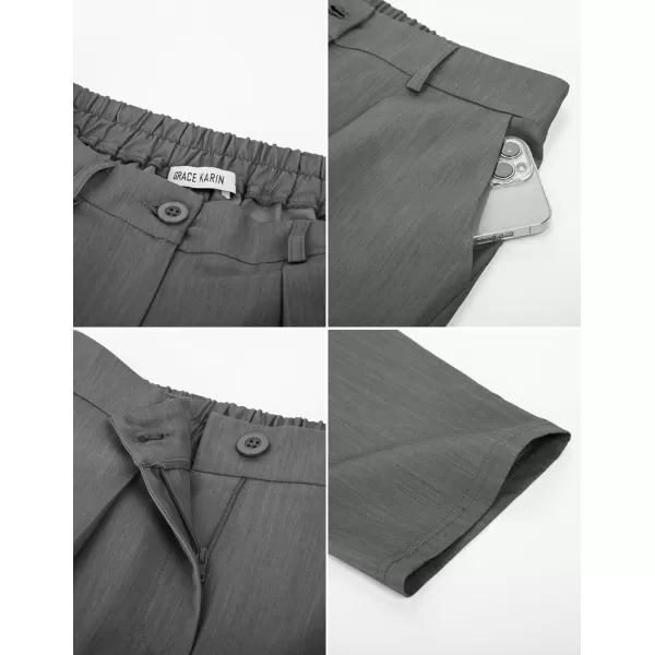GRACE KARIN Womens Casual Work Pants with Pockets Elastic Waist Plaid Pants2122grey
