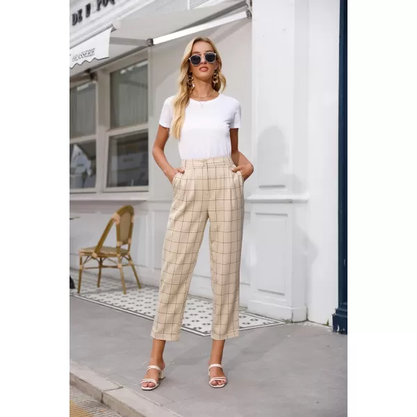 GRACE KARIN Womens Casual Work Pants with Pockets Elastic Waist Plaid PantsApricotplaid