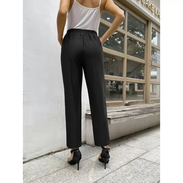 GRACE KARIN Womens Casual Work Pants with Pockets Elastic Waist Plaid PantsBlack