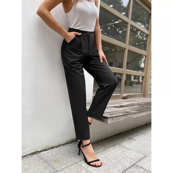 GRACE KARIN Womens Casual Work Pants with Pockets Elastic Waist Plaid PantsBlack