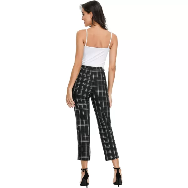 GRACE KARIN Womens Casual Work Pants with Pockets Elastic Waist Plaid PantsBlackplaid