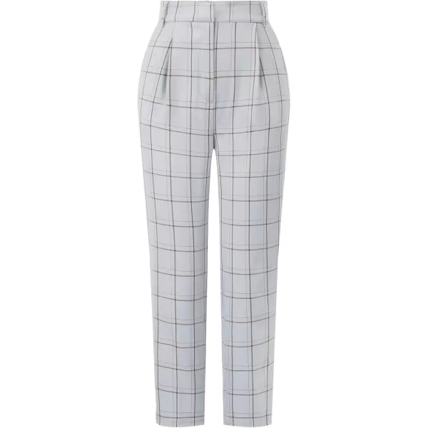 GRACE KARIN Womens Casual Work Pants with Pockets Elastic Waist Plaid PantsLight Grayplaid