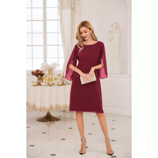 GRACE KARIN Womens Chiffon Dresses Flutter Sleeve Party Wedding Cocktail Dress Size 820Wine Red