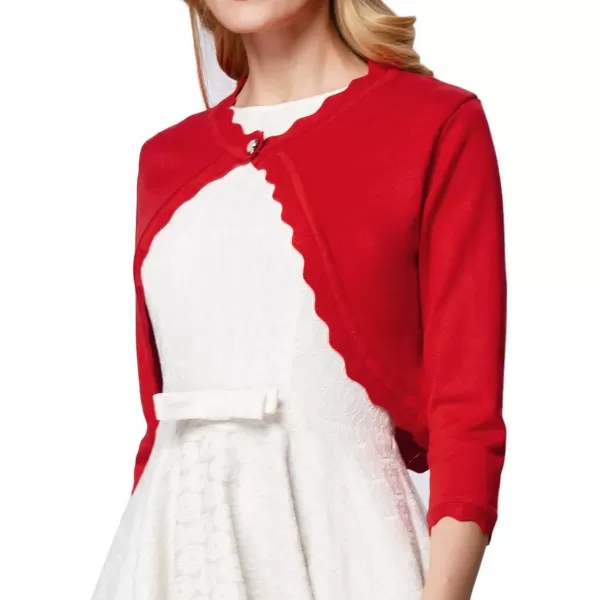 GRACE KARIN Womens Classic 34 Sleeve Open Front Shrug Sweaters Lace Knit Cropped Bolero Cardigan for Evening DressesRed