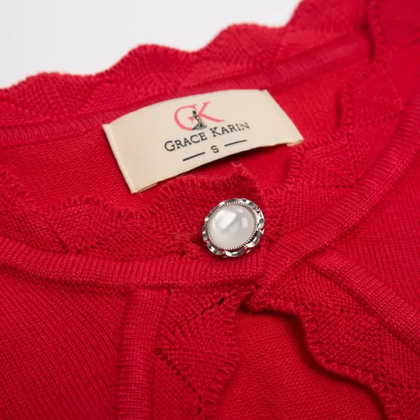 GRACE KARIN Womens Classic 34 Sleeve Open Front Shrug Sweaters Lace Knit Cropped Bolero Cardigan for Evening DressesRed