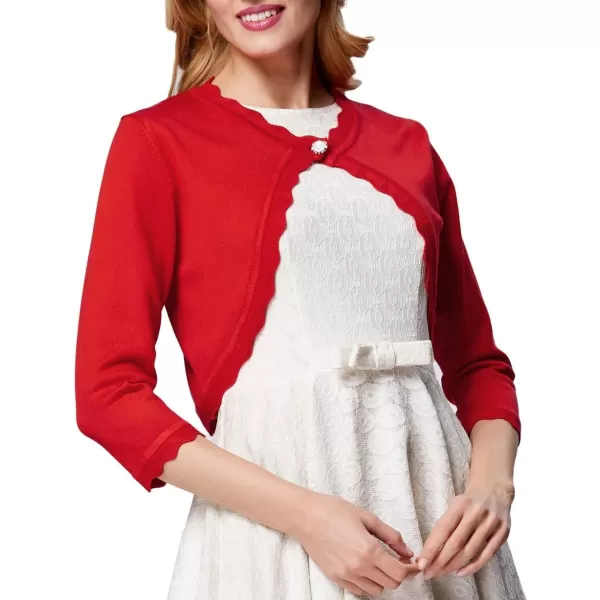 GRACE KARIN Womens Classic 34 Sleeve Open Front Shrug Sweaters Lace Knit Cropped Bolero Cardigan for Evening DressesRed