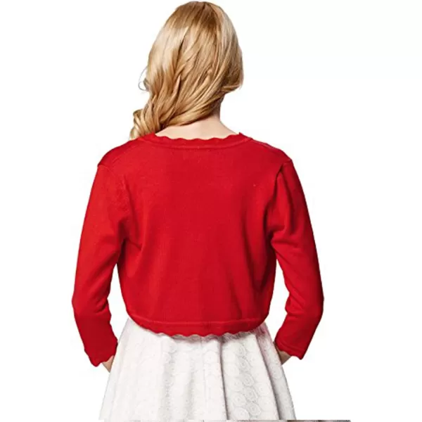 GRACE KARIN Womens Classic 34 Sleeve Open Front Shrug Sweaters Lace Knit Cropped Bolero Cardigan for Evening DressesRed