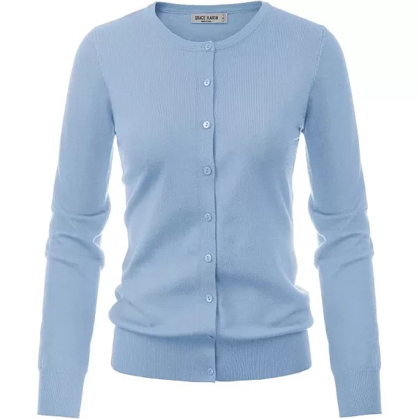 GRACE KARIN Womens Classic Long Sleeve Knit Cardigan Sweaters Casual Open Front Button Down Cardigan S3XLLight Blue