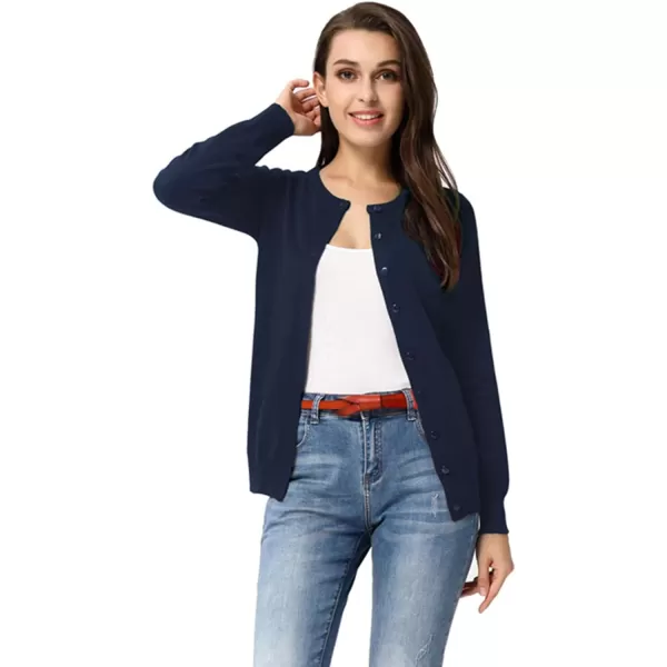 GRACE KARIN Womens Classic Long Sleeve Knit Cardigan Sweaters Casual Open Front Button Down Cardigan S3XLNavy Blue