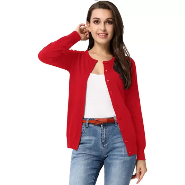 GRACE KARIN Womens Classic Long Sleeve Knit Cardigan Sweaters Casual Open Front Button Down Cardigan S3XLRed
