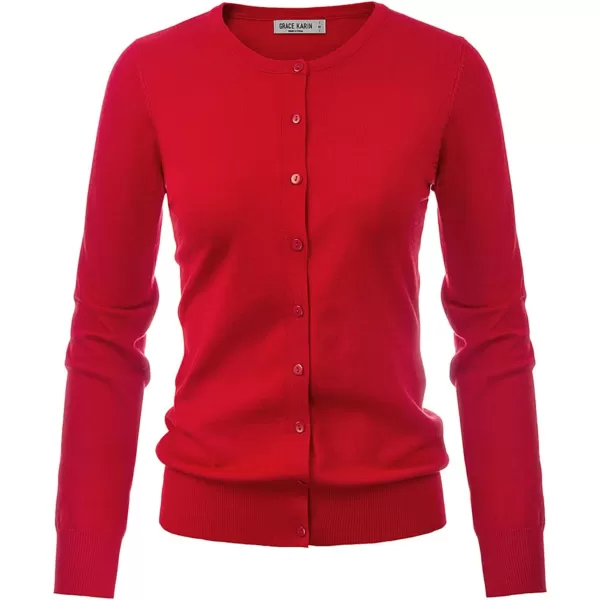 GRACE KARIN Womens Classic Long Sleeve Knit Cardigan Sweaters Casual Open Front Button Down Cardigan S3XLRed