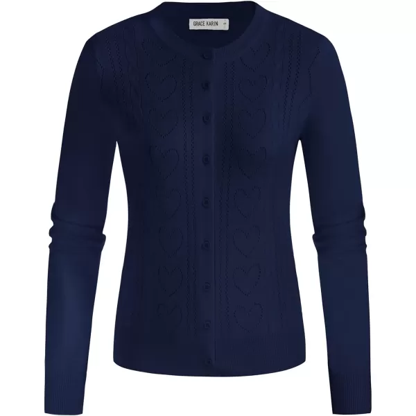 GRACE KARIN Womens Classic Long Sleeve Knit Cardigan Sweaters Casual Open Front Button DownnbspCardigan S3XLHeartnavy Blue
