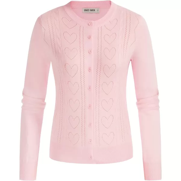 GRACE KARIN Womens Classic Long Sleeve Knit Cardigan Sweaters Casual Open Front Button DownnbspCardigan S3XLHeartpink