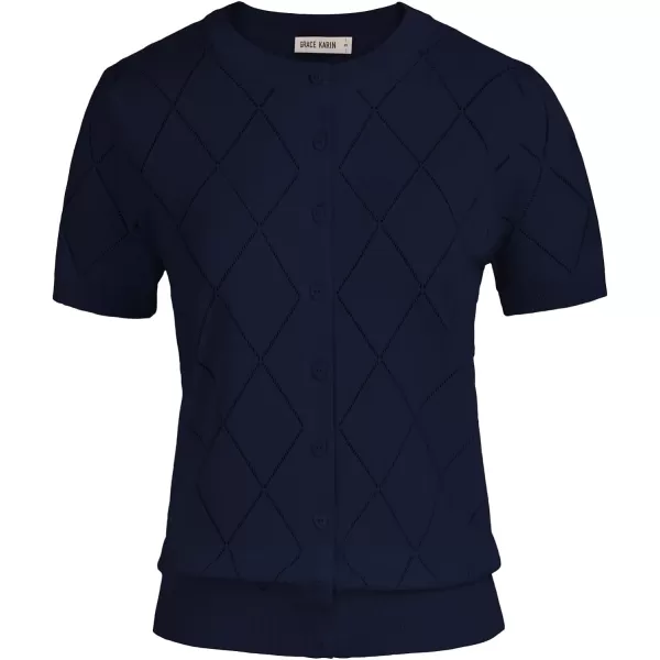 GRACE KARIN Womens Classic Long Sleeve Knit Cardigan Sweaters Casual Open Front Button DownnbspCardigan S3XLHollow Outnavy Blue