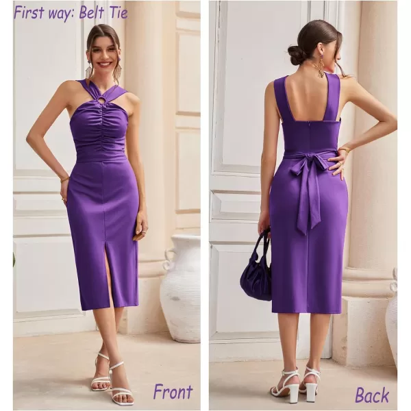 GRACE KARIN Womens Club Cocktail Dress Crossover Hatler Neck Sleeveless Midi Dress Bridesmaid Prom PartyPurple