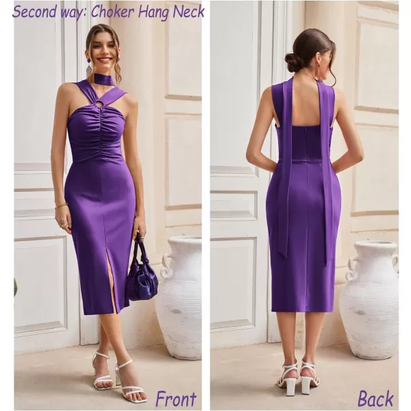 GRACE KARIN Womens Club Cocktail Dress Crossover Hatler Neck Sleeveless Midi Dress Bridesmaid Prom PartyPurple