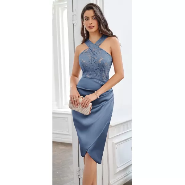 GRACE KARIN Womens Cocktail Dress Semi Formal Wedding Guest Lace Satin Halter Dresses for Evening PartyGrayish Blue