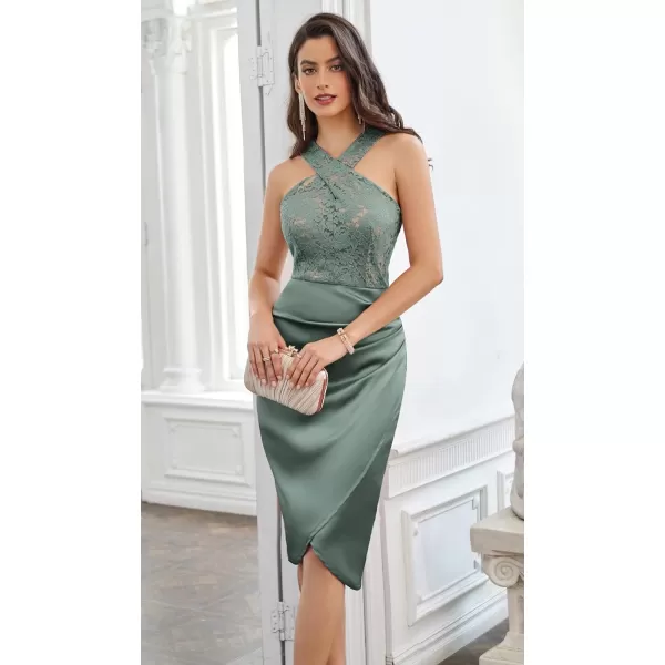 GRACE KARIN Womens Cocktail Dress Semi Formal Wedding Guest Lace Satin Halter Dresses for Evening PartyLight Green