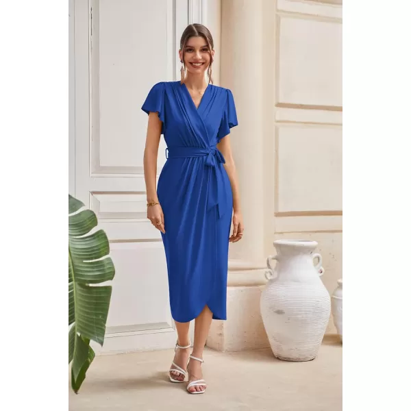 GRACE KARIN Womens Cocktail Dresses Ruffle Sleeve V Neck Wrap Dress Wedding Party Maxi Long Dress with BeltRoyal Blue