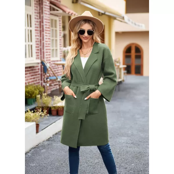 GRACE KARIN Womens Collared Lapel Knitted Coatigan Warm Fall Winter Coat Open Front Knit Cardigan SweaterArmy Green