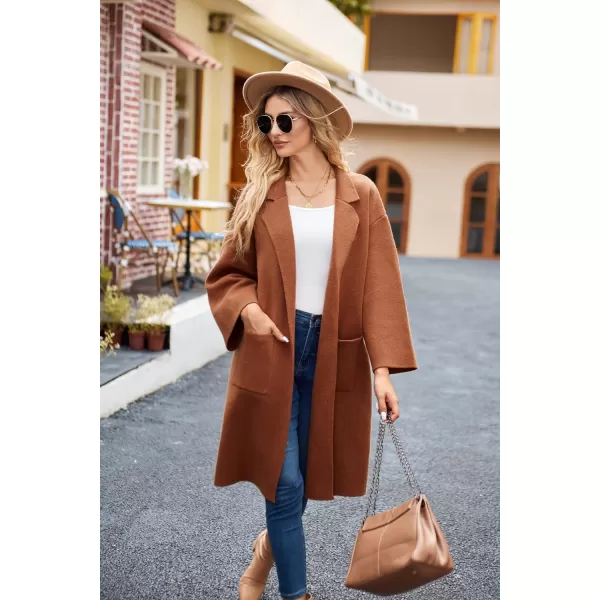 GRACE KARIN Womens Collared Lapel Knitted Coatigan Warm Fall Winter Coat Open Front Knit Cardigan SweaterBrown