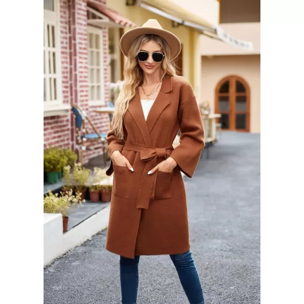 GRACE KARIN Womens Collared Lapel Knitted Coatigan Warm Fall Winter Coat Open Front Knit Cardigan SweaterBrown