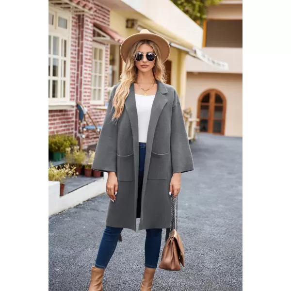 GRACE KARIN Womens Collared Lapel Knitted Coatigan Warm Fall Winter Coat Open Front Knit Cardigan SweaterDark Grey