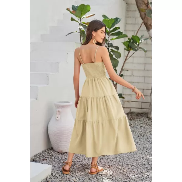 GRACE KARIN Womens Cotton Dresses Summer 2024 Spaghetti Strap V Neck Ruffle Tiered Flowy DressesKhaki