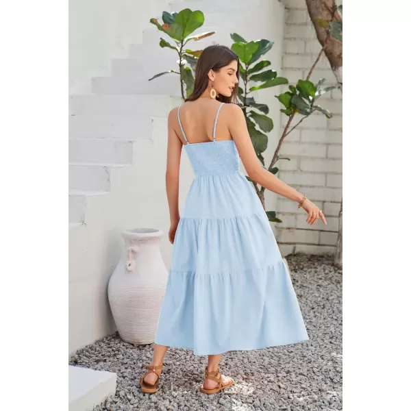 GRACE KARIN Womens Cotton Dresses Summer 2024 Spaghetti Strap V Neck Ruffle Tiered Flowy DressesLight Blue