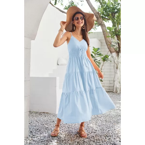 GRACE KARIN Womens Cotton Dresses Summer 2024 Spaghetti Strap V Neck Ruffle Tiered Flowy DressesLight Blue