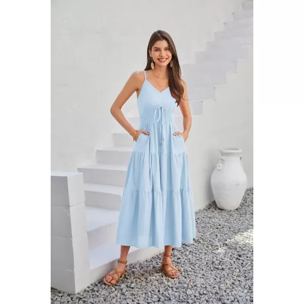 GRACE KARIN Womens Cotton Dresses Summer 2024 Spaghetti Strap V Neck Ruffle Tiered Flowy DressesLight Blue