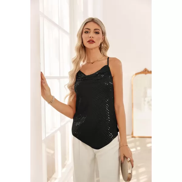 GRACE KARIN Womens Cowl Neck Sparkly Sequin Tops Strappy Cocktail Party Tank Tops Going Out Camisole Tops Dressy VestBlack