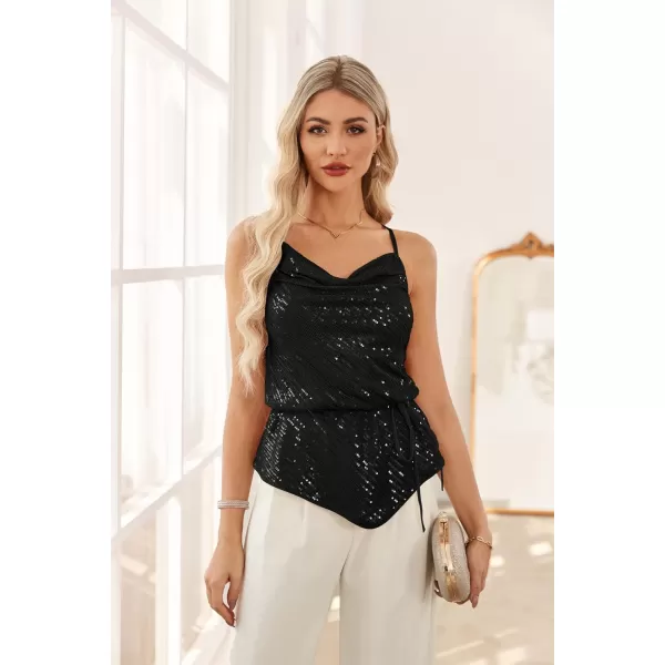 GRACE KARIN Womens Cowl Neck Sparkly Sequin Tops Strappy Cocktail Party Tank Tops Going Out Camisole Tops Dressy VestBlack