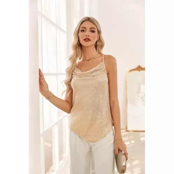 GRACE KARIN Womens Cowl Neck Sparkly Sequin Tops Strappy Cocktail Party Tank Tops Going Out Camisole Tops Dressy VestRose Gold