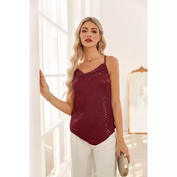 GRACE KARIN Womens Cowl Neck Sparkly Sequin Tops Strappy Cocktail Party Tank Tops Going Out Camisole Tops Dressy VestWine