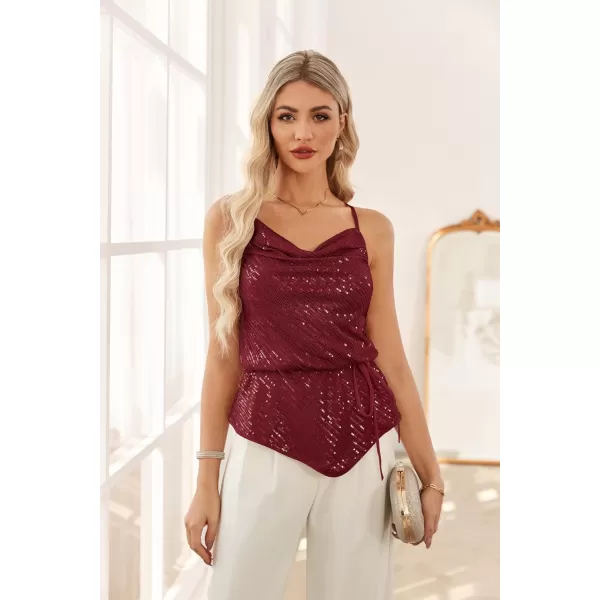 GRACE KARIN Womens Cowl Neck Sparkly Sequin Tops Strappy Cocktail Party Tank Tops Going Out Camisole Tops Dressy VestWine