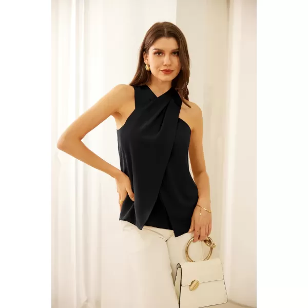 GRACE KARIN Womens Criss Cross Halter Neck Tops Sleeveless Blouses Shirts Dressy Elegant Casual Tank TopBlack